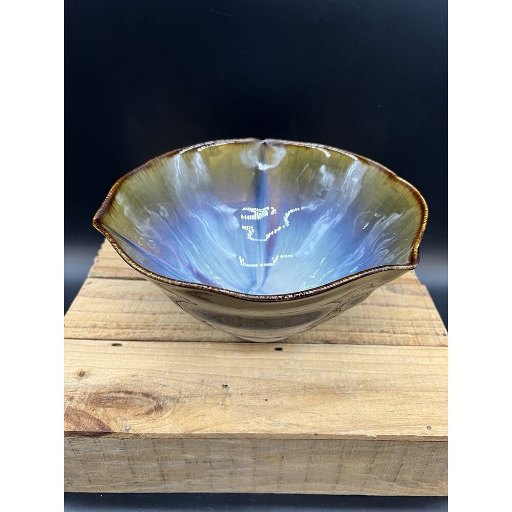 Bill Campbell Bowl Footed Tulip Drip Glaze 9"D X 4"T